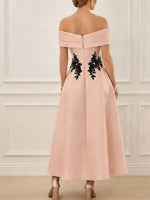 Off-the-shoulder Stretch Satin Mother of the Bride Dresses with Appliques Ankle-Length Sleeveless