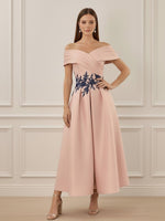 Off-the-shoulder Stretch Satin Mother of the Bride Dresses with Appliques Ankle-Length Sleeveless