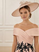 Off-the-shoulder Stretch Satin Mother of the Bride Dresses with Appliques Ankle-Length Sleeveless