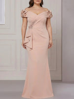 Off-the-Shoulder Stretch Satin Plus Size Mother of the Bride Dresses Sleeveless Floor-Length Ruffles