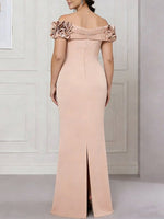 Off-the-Shoulder Stretch Satin Plus Size Mother of the Bride Dresses Sleeveless Floor-Length Ruffles