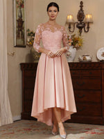A-Line/Princess Scoop Satin Mother of the Bride Dresses Lace Asymmetrical Ankle-Length 3/4 Sleeves