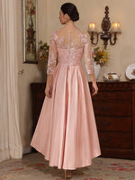 A-Line/Princess Scoop Satin Mother of the Bride Dresses Lace Asymmetrical Ankle-Length 3/4 Sleeves