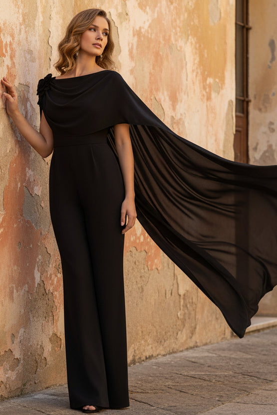 Cowl Neck Chiffon Mother of the Bride Dresses with Watteau Train Floor-Length Flower Sleeveless