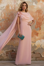 Cowl Neck Chiffon Mother of the Bride Dresses with Watteau Train Floor-Length Flower Sleeveless