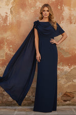 Cowl Neck Chiffon Mother of the Bride Dresses with Watteau Train Floor-Length Flower Sleeveless