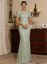 Scoop Sequins Mother of the Bride Dresses Floor-Length Short Sleeves