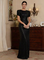 Scoop Sequins Mother of the Bride Dresses Floor-Length Short Sleeves