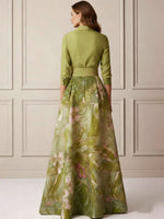 A-Line/Princess Shirt Collar Satin Mother of the Bride Dresses 3/4 Sleeves Floor-Length Floral Bowknot