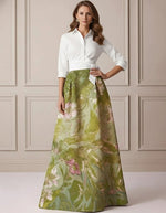 A-Line/Princess Shirt Collar Satin Mother of the Bride Dresses 3/4 Sleeves Floor-Length Floral Bowknot