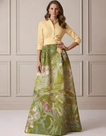 A-Line/Princess Shirt Collar Satin Mother of the Bride Dresses 3/4 Sleeves Floor-Length Floral Bowknot