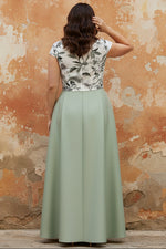 V-Neck Satin Plus Size Mother of the Bride Dresses with Sash Short Sleeves Ankle-Length Floral