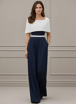 Square Collar Stretch Satin Mother of the Bride Jumpsuit Floor-Length Cape Sleeves Sash