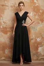 V-Neck Chiffon Mother of the Bride Dresses Asymmetrical Floor-Length Sequins Ruched
