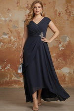 V-Neck Chiffon Plus Size Mother of the Bride Dresses Asymmetrical Floor-Length Sequins Ruched