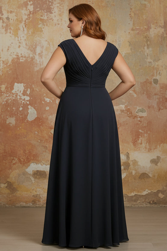 V-Neck Chiffon Plus Size Mother of the Bride Dresses Asymmetrical Floor-Length Sequins Ruched