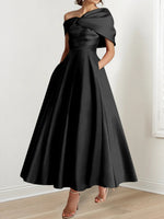A-Line/Princess Off-The-Shoulder Satin Mother Of The Bride Dresses Sleeveless Ankle-Length with Ruffles & Bowknot