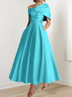 A-Line/Princess Off-The-Shoulder Satin Mother Of The Bride Dresses Sleeveless Ankle-Length with Ruffles & Bowknot