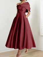 A-Line/Princess Off-The-Shoulder Satin Mother Of The Bride Dresses Sleeveless Ankle-Length with Ruffles & Bowknot