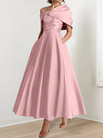 A-Line/Princess Off-The-Shoulder Satin Mother Of The Bride Dresses Sleeveless Ankle-Length with Ruffles & Bowknot