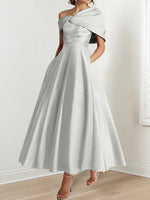 A-Line/Princess Off-The-Shoulder Satin Mother Of The Bride Dresses Sleeveless Ankle-Length with Ruffles & Bowknot