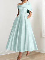A-Line/Princess Off-The-Shoulder Satin Mother Of The Bride Dresses Sleeveless Ankle-Length with Ruffles & Bowknot