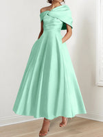 A-Line/Princess Off-The-Shoulder Satin Mother Of The Bride Dresses Sleeveless Ankle-Length with Ruffles & Bowknot