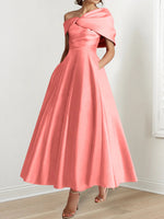 A-Line/Princess Off-The-Shoulder Satin Mother Of The Bride Dresses Sleeveless Ankle-Length with Ruffles & Bowknot