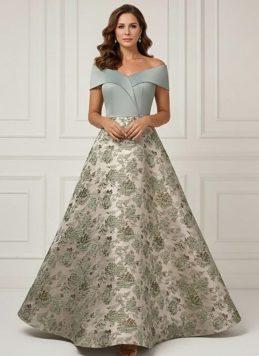 A-Line/Princess Off-the-Shoulder Mother of the Bride Dresses Satin Sleeveless Floor-Length Floral
