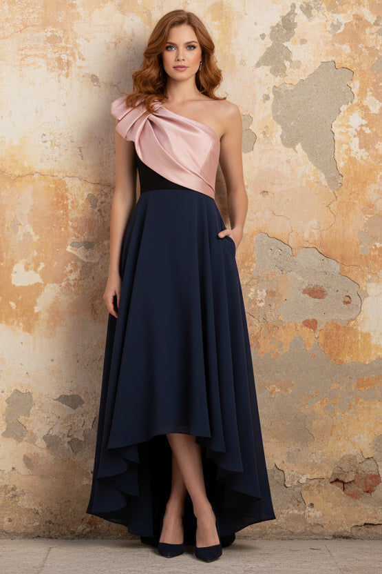 One-Shoulder Stretch Satin Mother of the Bride Dresses Sleeveless Asymmetrical Floor-Length