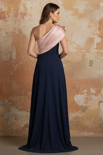 One-Shoulder Stretch Satin Mother of the Bride Dresses Sleeveless Asymmetrical Floor-Length