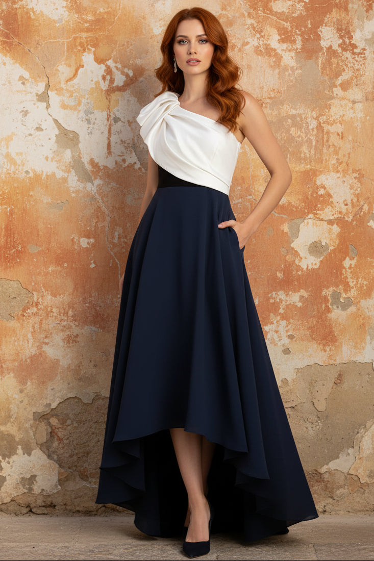 One-Shoulder Stretch Satin Mother of the Bride Dresses Sleeveless Asymmetrical Floor-Length