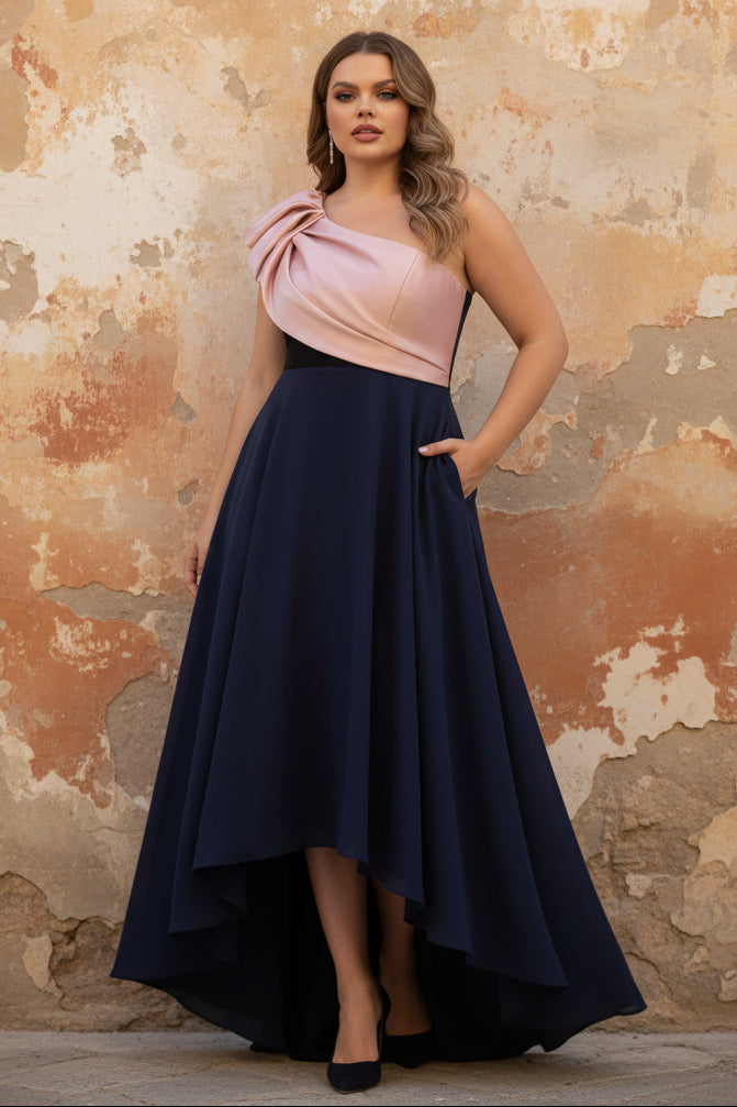 One-Shoulder Stretch Satin Plus Size Mother of the Bride Dresses Sleeveless Floor-Length
