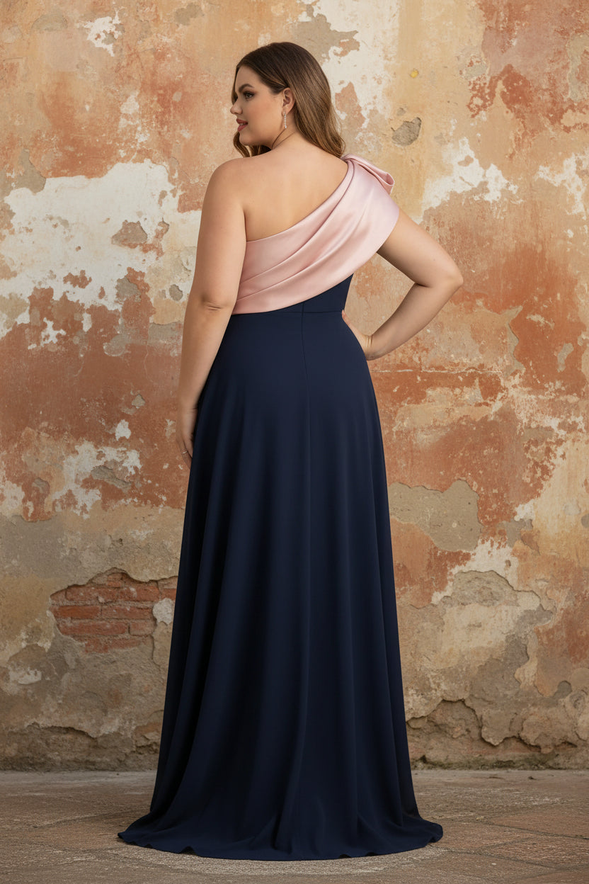 One-Shoulder Stretch Satin Plus Size Mother of the Bride Dresses Sleeveless Floor-Length