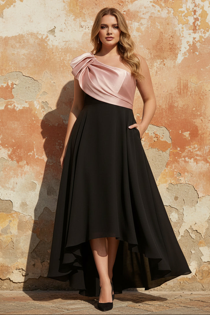 One-Shoulder Stretch Satin Plus Size Mother of the Bride Dresses Sleeveless Floor-Length