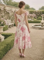 Off-the-Shoulder Chiffon Mother of the Bride Dresses Sleeveless Floral Tea-Length