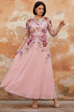 Scoop Chiffon Plus Size Mother of the Bride Dresses Lace Floral Half Sleeves Ankle-Length