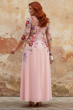 Scoop Chiffon Plus Size Mother of the Bride Dresses Lace Floral Half Sleeves Ankle-Length