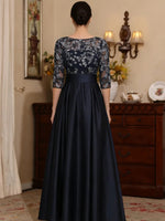 Scoop Satin Mother of the Bride Dresses Lace 3/4 Sleeves Ankle-Length Bowknot