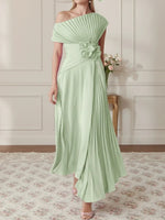 One-Shoulder Chiffon Mother of the Bride Dresses Sleeveless Asymmetrical Ankle-Length 3D Flower Pleats