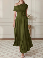 One-Shoulder Chiffon Mother of the Bride Dresses Sleeveless Asymmetrical Ankle-Length 3D Flower Pleats