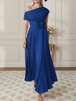 One-Shoulder Chiffon Mother of the Bride Dresses Sleeveless Asymmetrical Ankle-Length 3D Flower Pleats