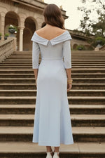 Off-the-Shoulder Stretch Satin Mother of the Bride Dresses Ankle-Length 3/4 Sleeves Beading