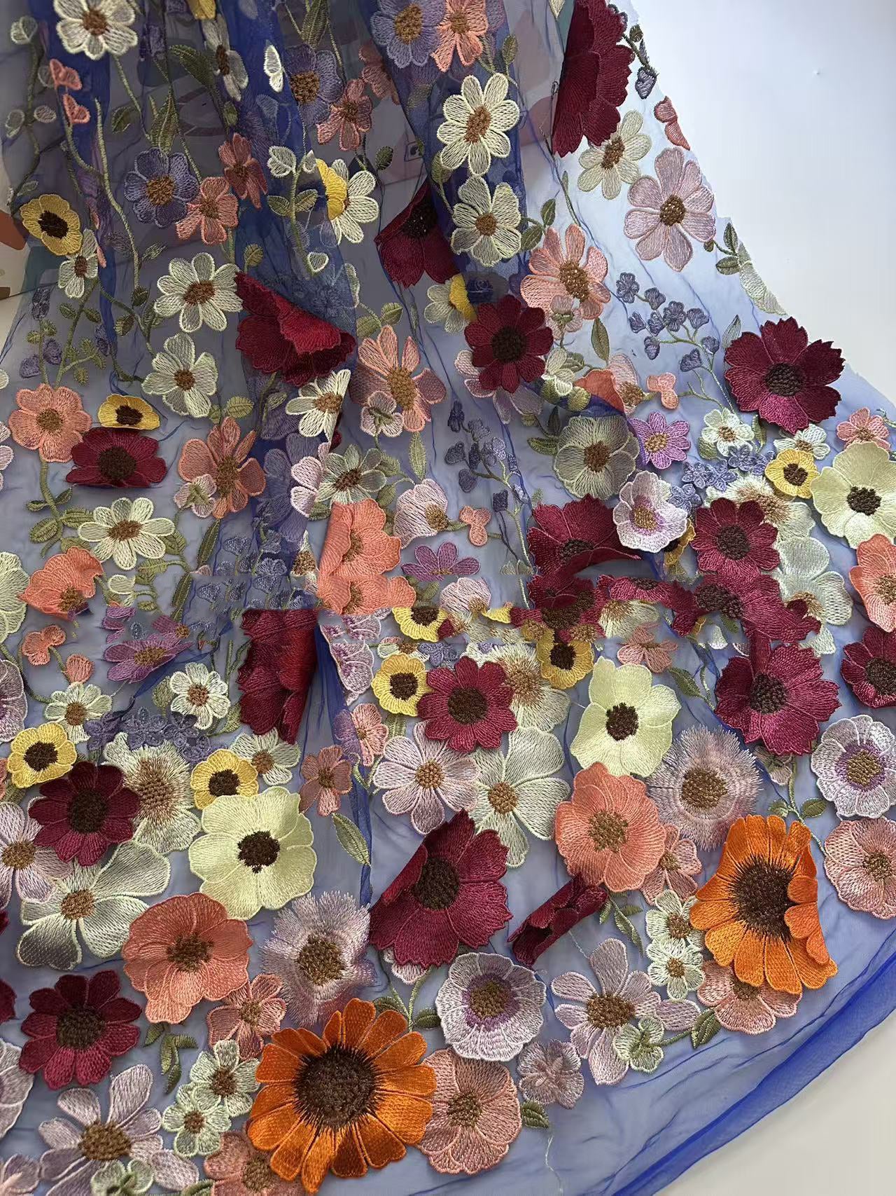 High Neck Lace Floral Mother of the Bride Dresses Long Sleeves Tea-Length