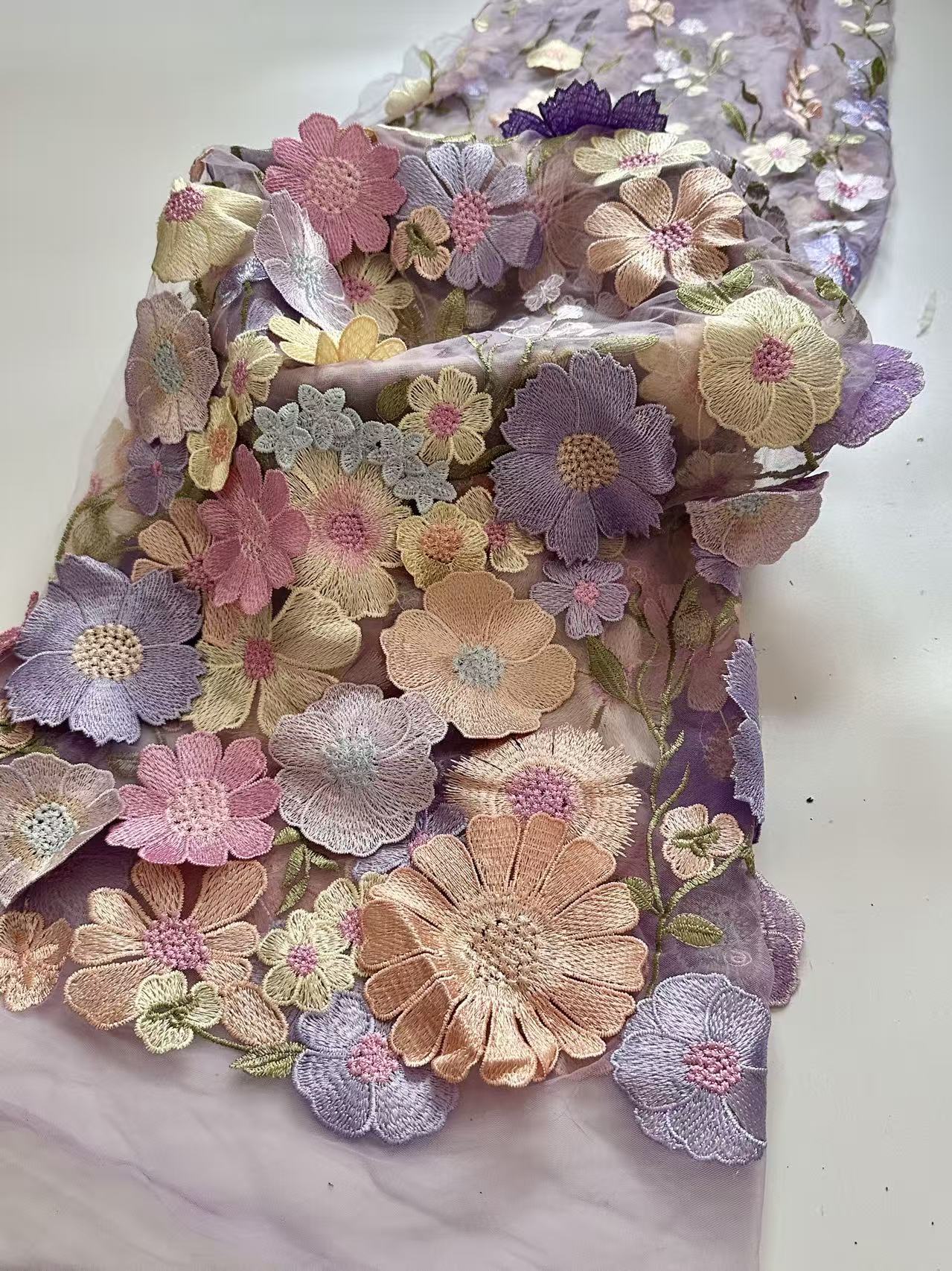 High Neck Lace Floral Mother of the Bride Dresses Long Sleeves Tea-Length