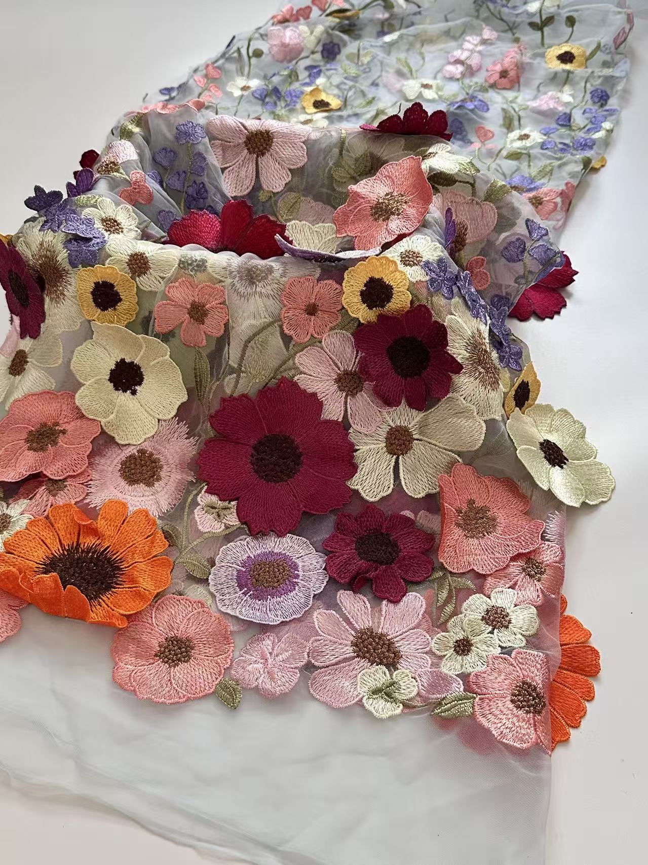 High Neck Lace Floral Mother of the Bride Dresses Long Sleeves Tea-Length