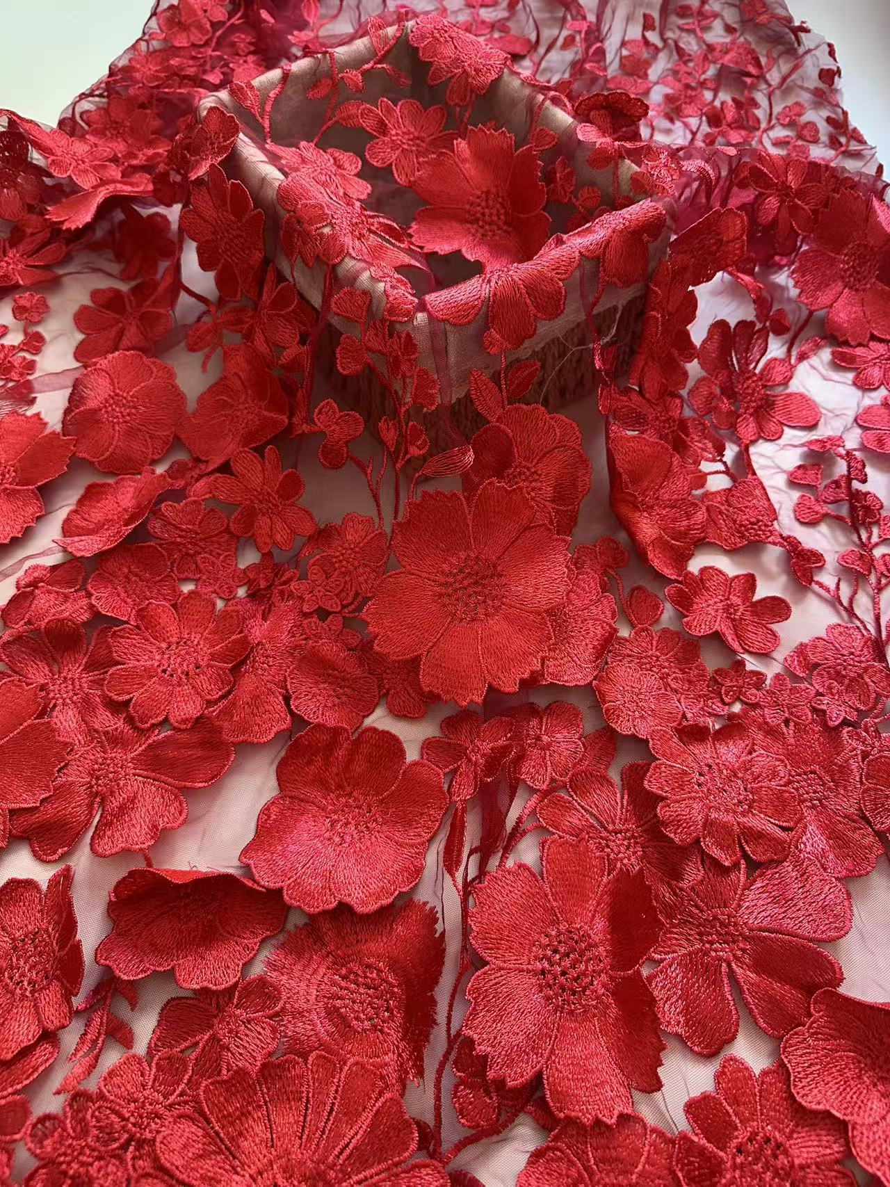 High Neck Lace Floral Mother of the Bride Dresses Long Sleeves Tea-Length