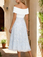 Off-the-Shoulder Lace Mother of the Bride Dresses Short Sleeves Tea-Length