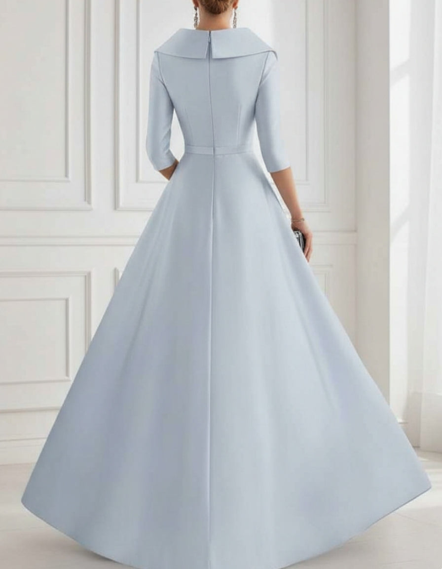 A-Line/Princess Shirt Collar Satin Mother of the Bride Dresses with Overskirt Sequins Sparkle Half Sleeves Floor-Length