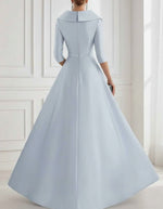 A-Line/Princess Shirt Collar Satin Mother of the Bride Dresses with Overskirt Sequins Sparkle Half Sleeves Floor-Length